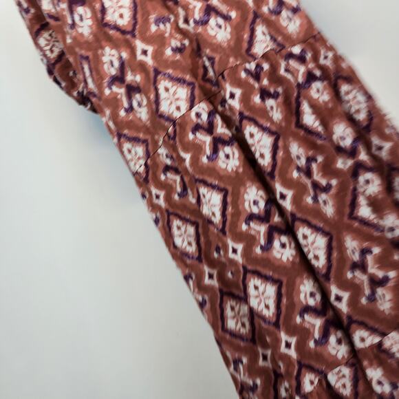 Knox Rose Puff Sleeve Tiered Midi Dress Size L Mauve Mandala Rayon Boho Peasant - Picture 11 of 16